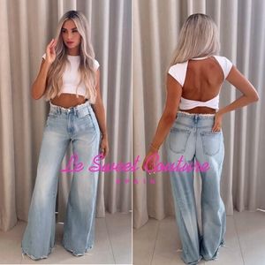 Zara frayed wide leg jeans us 2